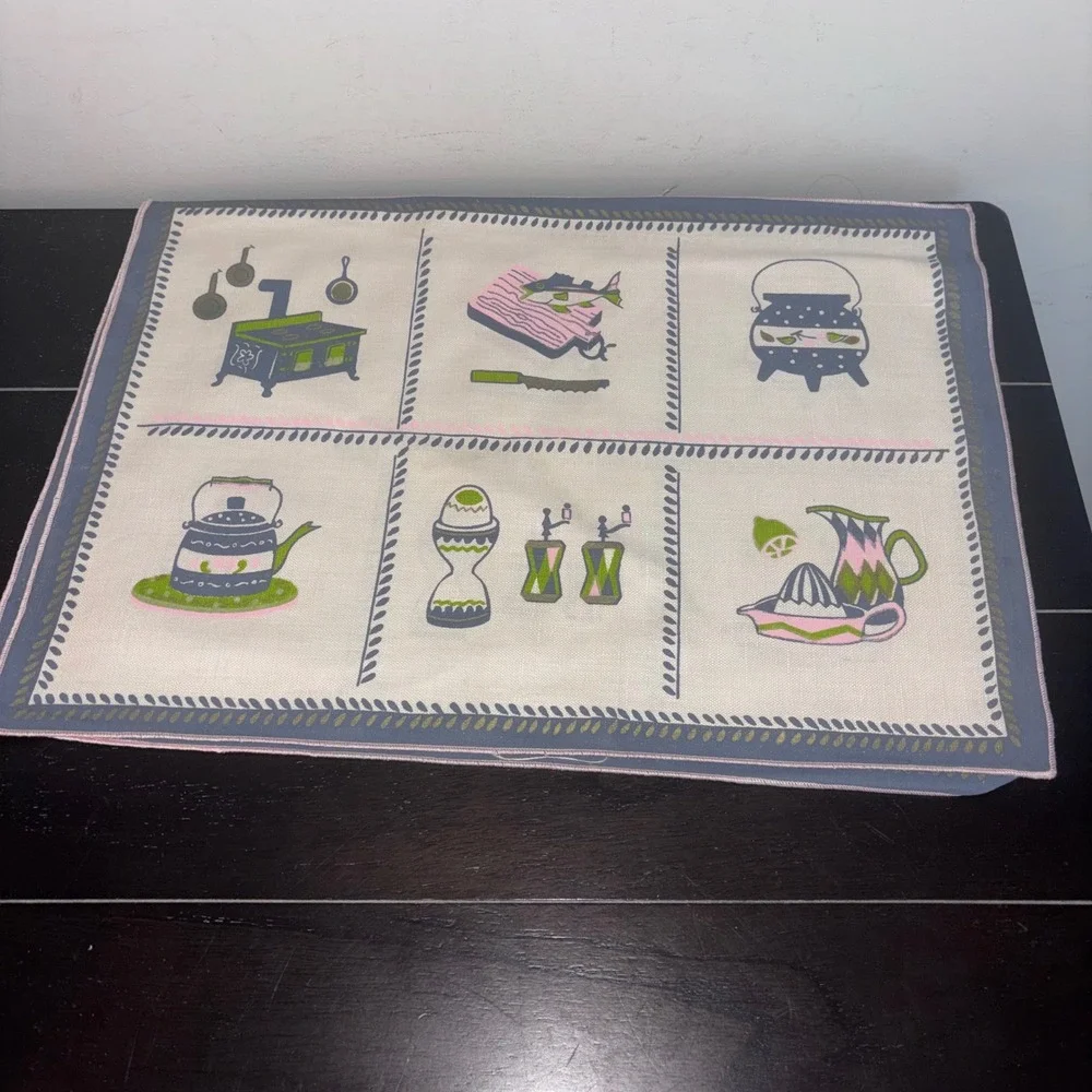 NEW | Vintage Victory | Pure Linen | 4 Place Mats ONLY | MCM Kitchen Pink‎ Green